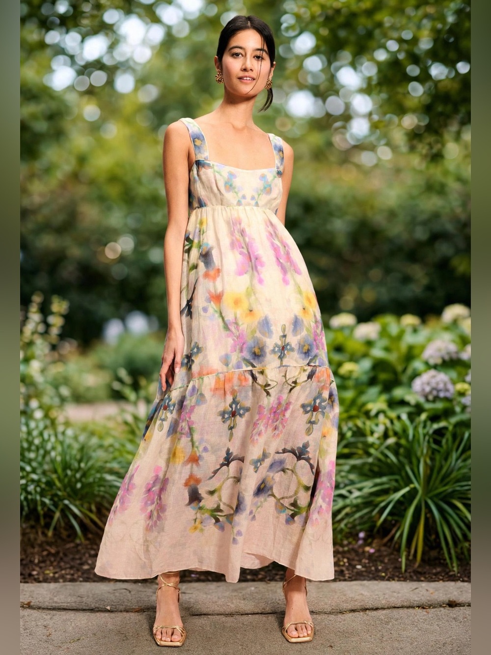 Marchesa Rosa Ramie Maxi Dress
Floral Watercolor Maxi Dress in Cream Sz 14